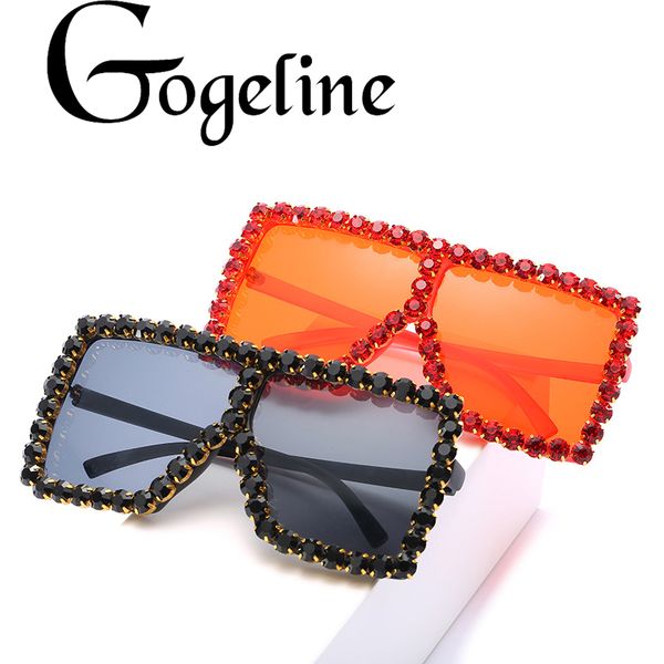 

fashion large diamond crystal sunglasses women vintage geometric square glasses luxury oversized sun glasses female shades uv400, White;black