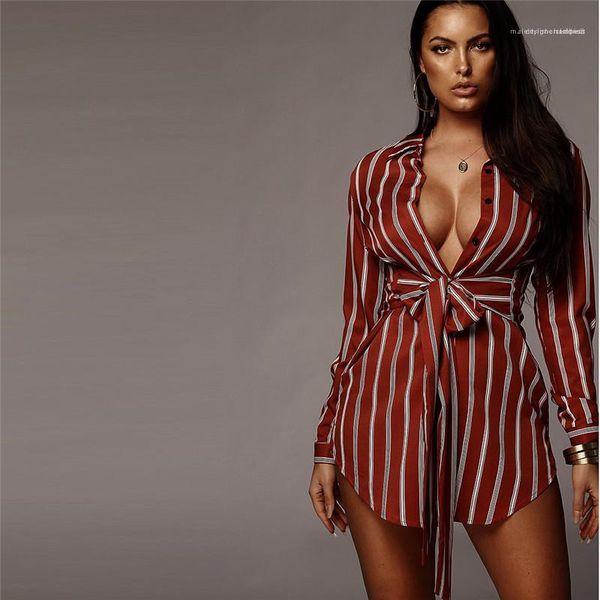 

shirt dresses slim bodycon dresses with sashes fashion striped panelled lapel neck dresses women clothes womens, Black;gray