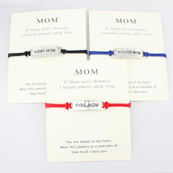 

charm bracelets army fire thin blue line mom wife daughter grandma grandpa sister father card wax cord women fashion jewelry, Golden;silver