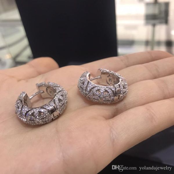 

charming women earrings white gold plated full cz hollow flower hoops earrings for girls women for party weedding nice gift for friend, Golden;silver