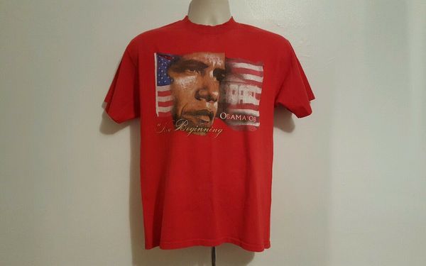 

obama 2008 historical new beginning large red tshirt