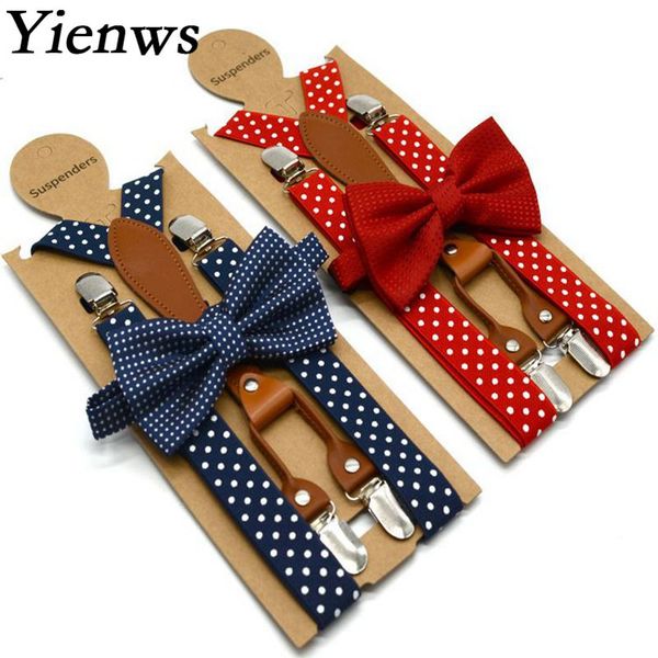 

suspenders polka dot bow tie for men women 4 clip leather suspensorio bowtie braces trousers navy red yia119, Black;white
