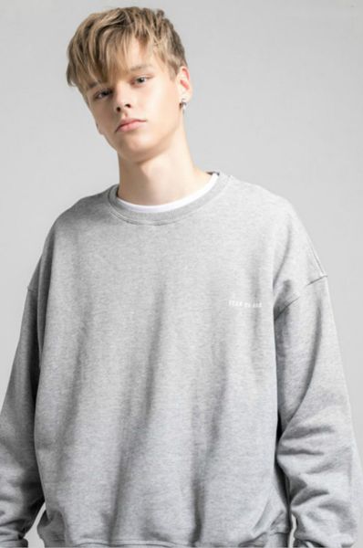 

20fw new solid color round neck sweater men's chest letter printing plus velvet casual sweater size s-xl, Black