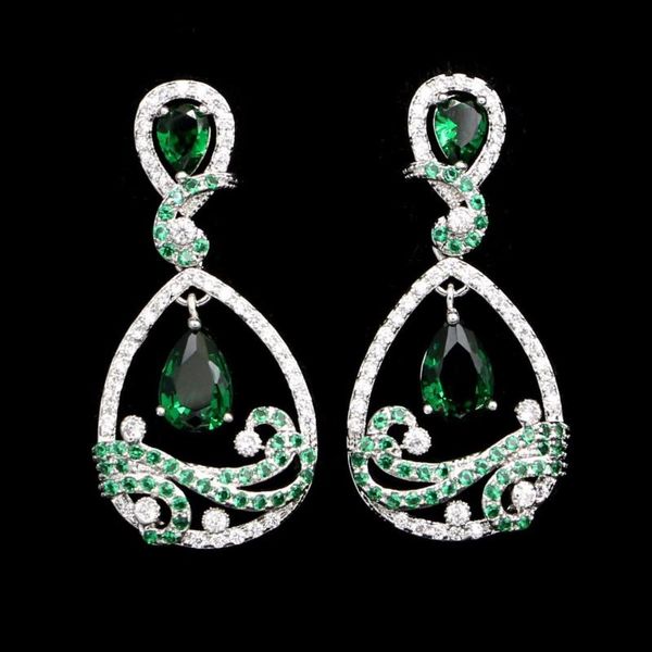 

dangle & chandelier silver 925 bridal earrings water drop natural green cubic zirconia white crystal for women wedding accessories