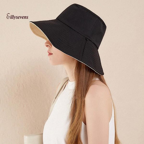 

berets two-sided wear bucket hat solid wide-brimmed foldable outdoors sun fisherman casquette femme Ã©tÃ©, Blue;gray