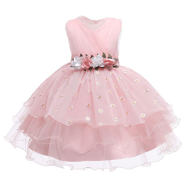 

flower vintage embroidery baby girls dress opening ceremony clothing tutu party elegant wear princess kids vestid3-1, Red;yellow