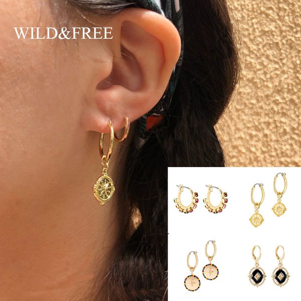 

dangle & chandelier wild&vintage gold round circle drop earrings for women 2021 mix-color crystal sun geometric earring female jewelry, Silver