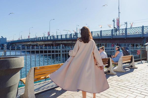 

women's trench coats casual loose style mid-long beige coat, Tan;black