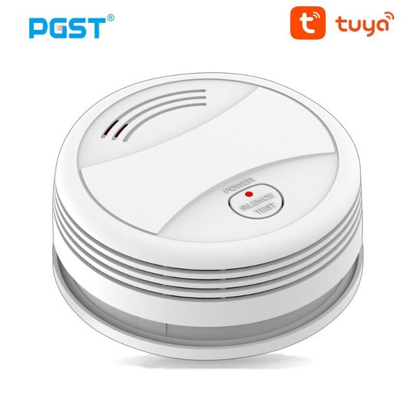 

pgst pa443 wifi smoke detector tuya smart life smokehouse firefighters alarm system for home fire protection, Black;white