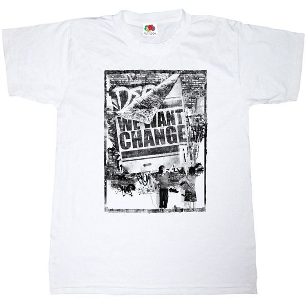 

mens we want change politics protest art poster banksy style t-shirt tee top