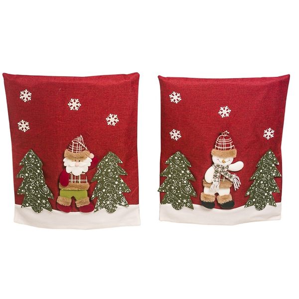 

quality 2pcs christmas chair cover dinner dining table santa claus snowman red cap ornament chair back covers christmas decor ta