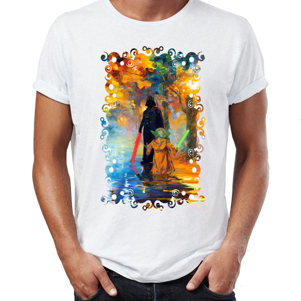 

men's t shirt legendary dual yoda vs darth vader light saber van gogh artsy awesome artwork printed tee
