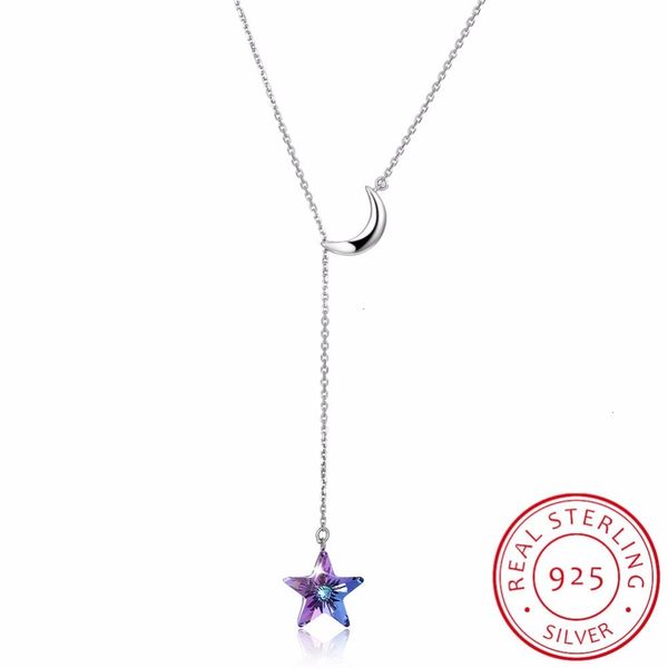 

lekani crystals from swarovski long chain necklaces pendants real 925 silver moon star collares for women gifts fine jewelry