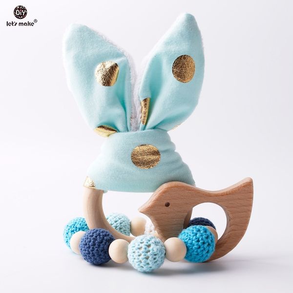 

let's make 2pc/1lot teether bunny ear diy teething wooden bracelets made beech animals shower gift play gym toy baby rattle c0924
