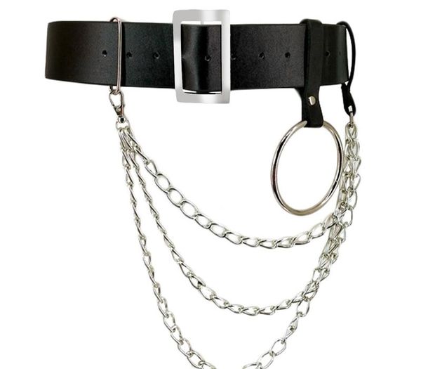 

women pu leather harness body belts with chain waist bondage garters punk adjustable suspender straps, Black;brown