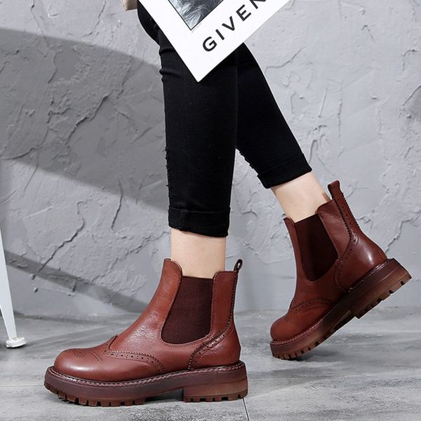 

short boots women 2020 autumn winter new wild fashion british women boots leather plus velvet to keep warm snow, Black