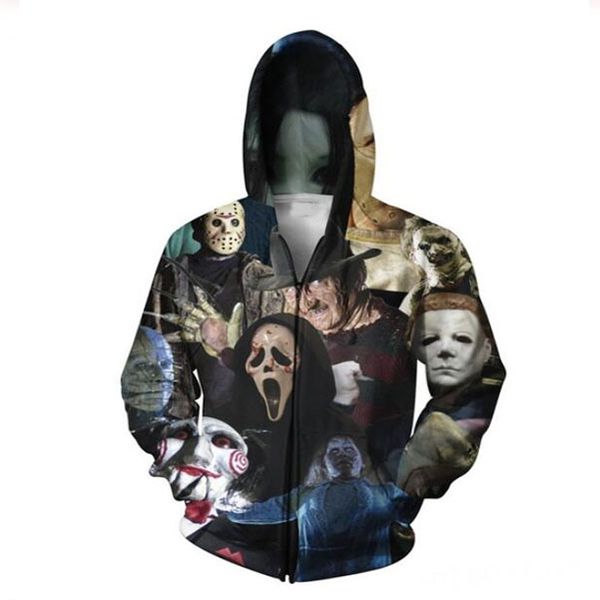 

2020 new fashion men women halloween horror movies 3d print sweatshirts zipper hoodies tracksuit hooded, Black;brown