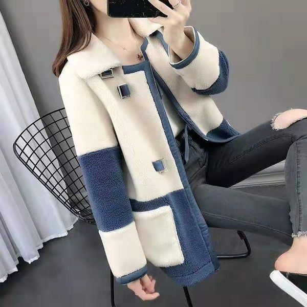 

autumn winter women's fur turndown-collar loose plush women teddy jacket sheepskin fuzzy thick coat q46 x0923, Black