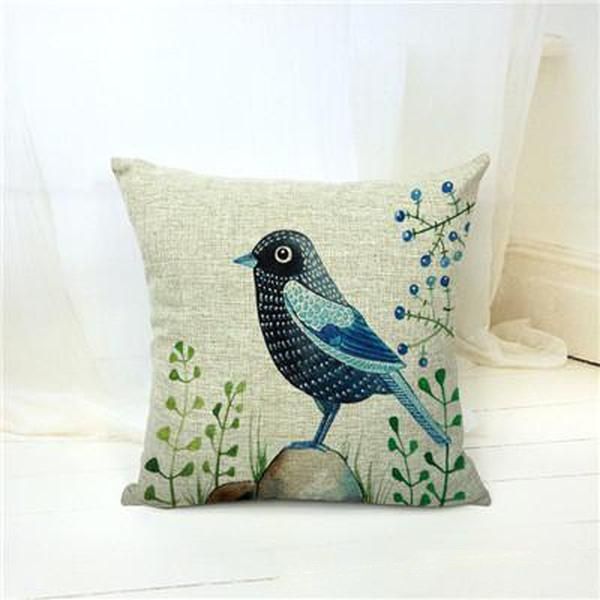 

2020 small fresh hand paint flower bird cushion cover linen throw pillow case on sofa for home decoration