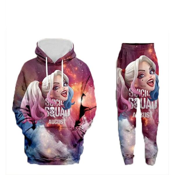 

new men/womens harley quinn funny 3d print fashion tracksuits sweatshirt and pants 2 pcs set hoodies 7xl tz014, Gray