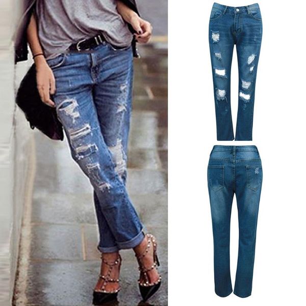 

women's jeans woman 2021 woman's holes burst straight cylinder small foot loose high waist ropa mujer dropship #f, Blue