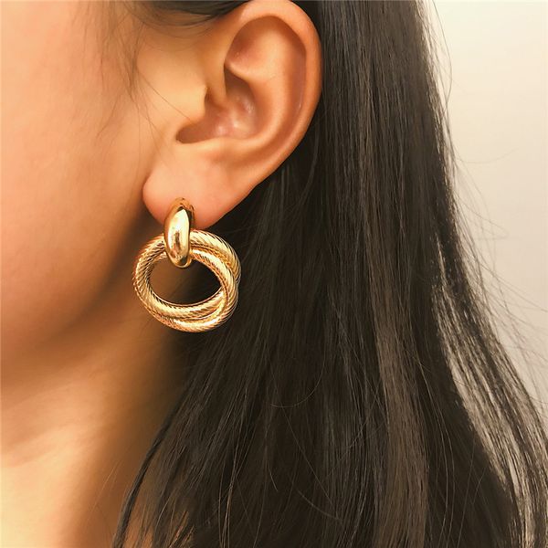 

charm women simple metal round shape earrings gold/silver color hanging ear circle earrings jewelry party gift, Golden;silver