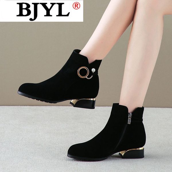 

fashion women's boots winter zipper ankle boots student flock casual large size scrub single women shoes new style, Black