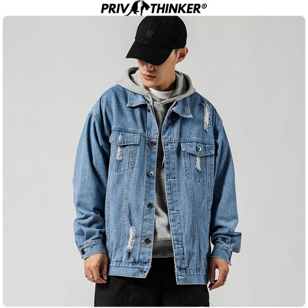 

privathinker men spring solid korean hip hop denim jackets 2020 mens korean jacket male loose streetwear denim coat clothing 5xl, Black;brown