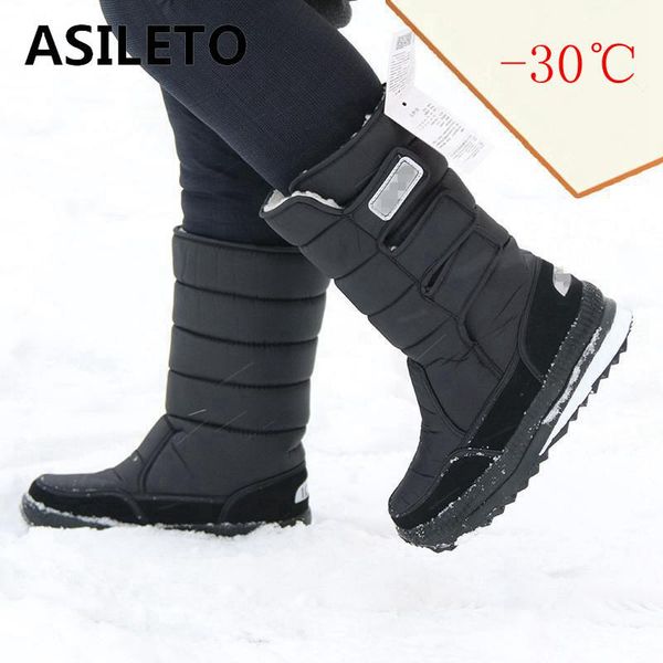 

asileto mid-calf snow boots waterproof women's winter boots plush wedges shoes platform botas footwear booties big size 46 bota, Black