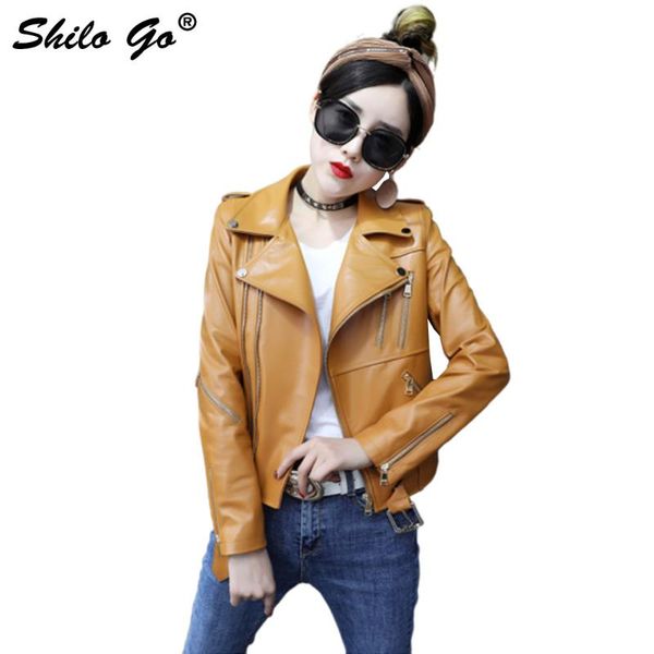 

leather jacket womens spring fashion sheepskin genuine leather coat lapel collar pink straight locomotive jacket, Black;brown
