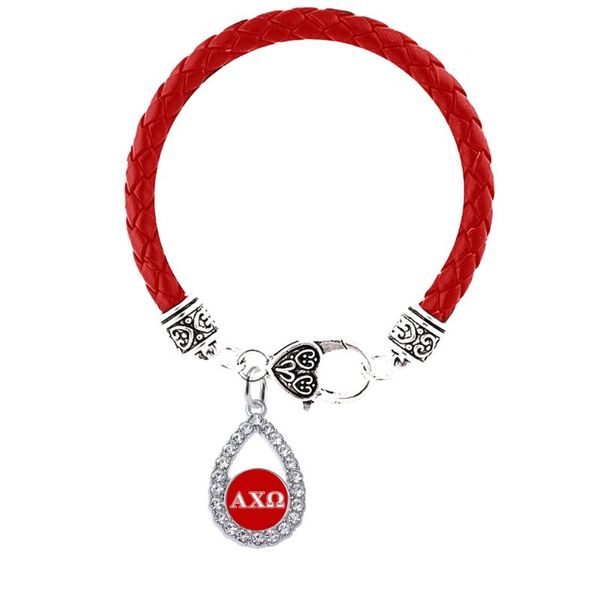 

handmade latest new made fortitude 1913 founding years greek letters dst label red sorority leather bracelets, Golden;silver