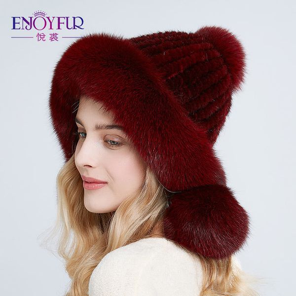 

Autumn and winter new style mink hat female fashion mink down ear protection fringe, Blue;gray
