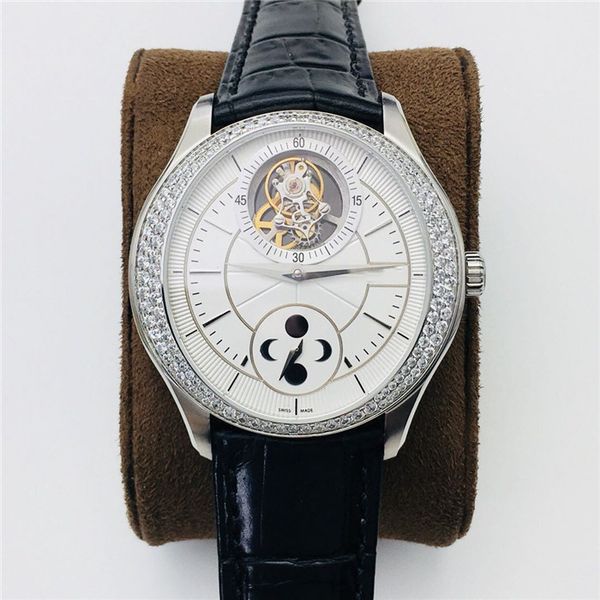 

factory r8 ultra-thin lunar tourbillon manual chain movement cal.642p table by 43mm18k gold case small sapphire crystal tran, Slivery;brown