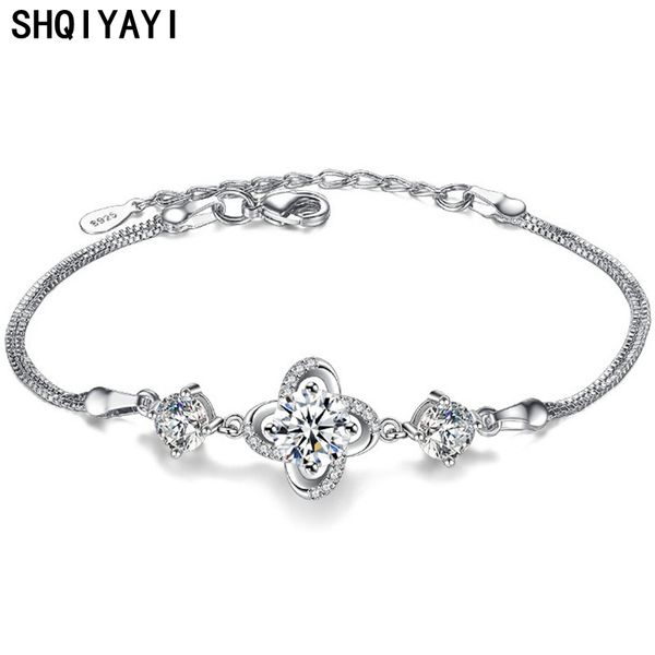 

shqiyayi charm bracelets for women cubic zirconia fashion jewelry brithday gift flower accessories friendship gift wk15, Golden;silver