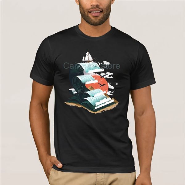 

men's fashion summer t-shirt 2019 brand men 100% cotton waves of knowledge round neck cool man's t-shirt