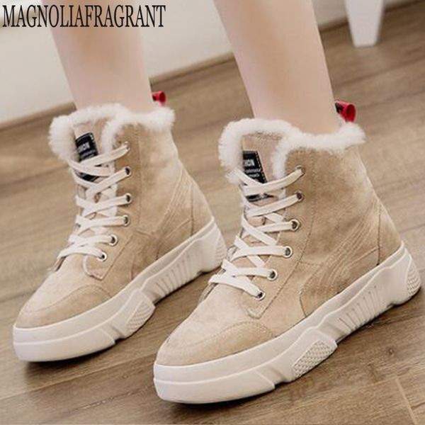

winter platform women snow boots shoes woman with fur plush warm short boots casual lace-up casual cotton shoes y200, Black