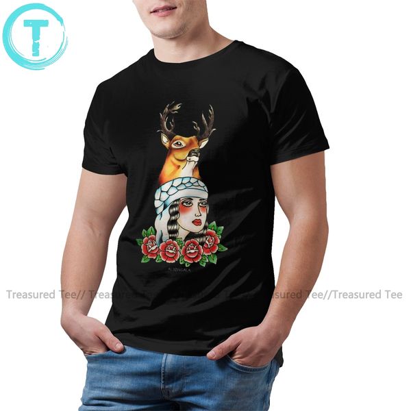 

deer head t shirt yaqui lady head t-shirt cotton graphic tee shirt streetwear big funny man tshirt