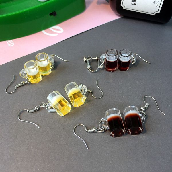 

harajuku korea cute simulation beer cup earrings women's creative handmade drink earrings unique funny party girl jewelry, Silver