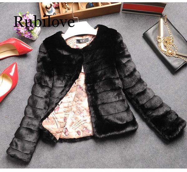 

women's fur & faux women winter retro coat lady high vintage slim furry long sleeve mori short design jacket white black outwear
