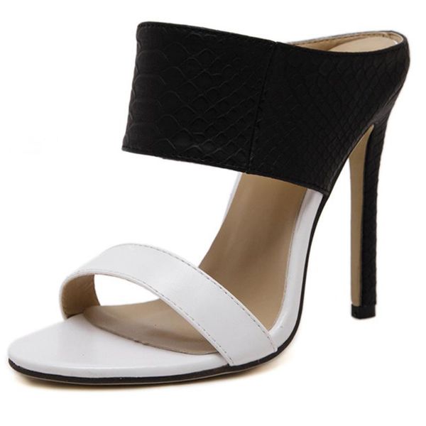 

women summer high heels mules slippers ladies open toe strange style black white outside shoes woman fashion footwear