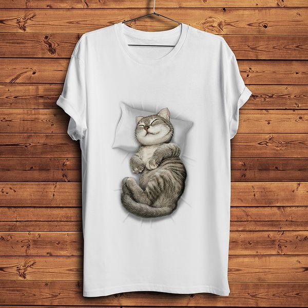 

cute cat sleeping in t shirt homme summer new white short sleeve men casual 3d tshirt streetwear hipster tee