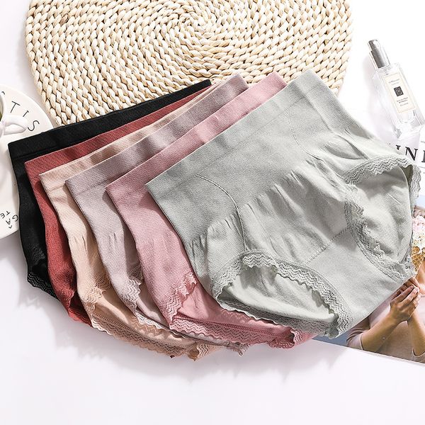 

linbaiway cotton panties underwear women underwear soft high waist briefs female intimates plus size lingerie panty, Black;pink