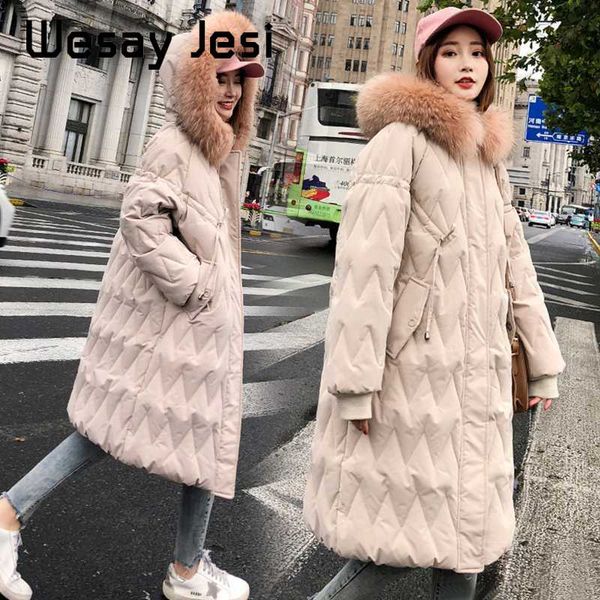 

2020 women's winter jacket long parkas coat thicken warm solid big fur collar jacket coats casual female loose outwear parkas, Black