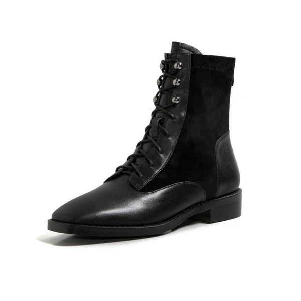 

new winter genuine leather women boots fashion female boots warm square head women shoes size 34-42, Black