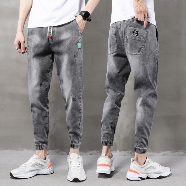 

summer cargo jeans men light street fashion loose ripped casual slim jeans and jeanstrousers and jeansharem bundles foot ankle-length pants, Blue