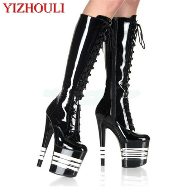 

20cm high heel boots, thin band, black stripe platform boots, fashion high boots