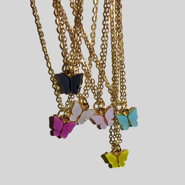 

chains flatfoosie korean sweet cute animal butterfly necklace gold color long chain pendant for women girls jewelry bijoux, Silver