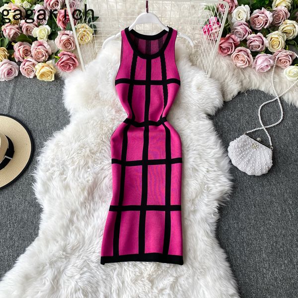 

casual dresses gagarich bodycon dress o neck plaid sleeveless women autumn knitted bottoming midi vestidos ropa mujer talla grande, Black;gray
