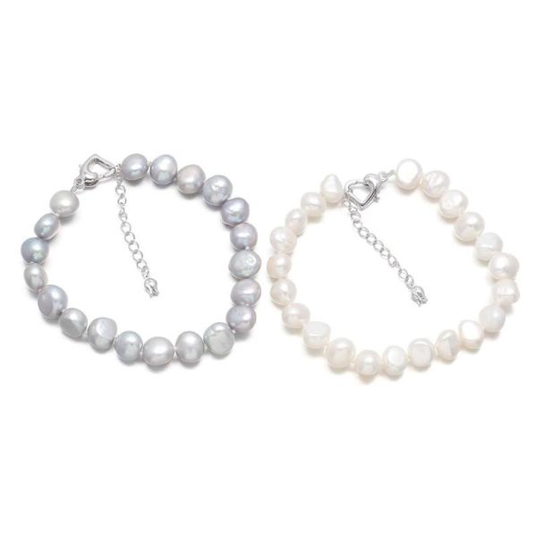 

charm bracelets natural pearl bracelet white gray women contracted design for party jewelry gifts size 19.5+5cm, Golden;silver
