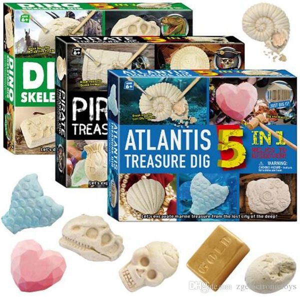 

5in1 atlantis and dinosaur skeletons excavation kit simulation archaeology digging up fossils model children learning & education toys gift